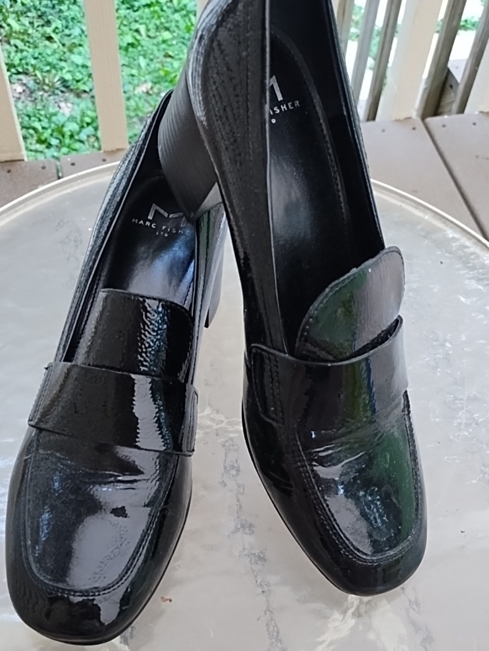 Marc Fisher Black Patent Leather Heel Loafers